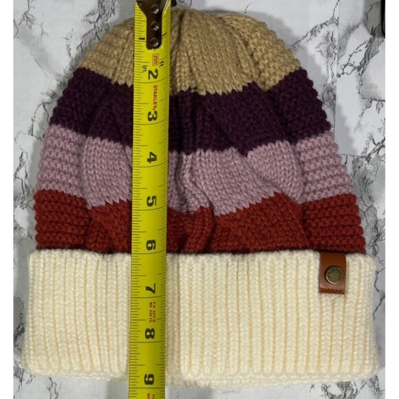 Frye & Co. Womens Patchwork Striped Knit Beanie Hat Acrylic Multi-Color - Picture 2 of 5
